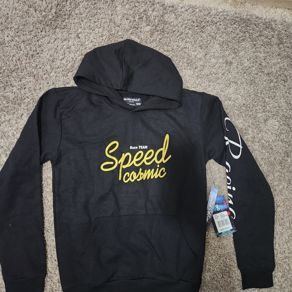 Boys' Black Hoodie with Yellow 'Speed Cosmic' Graphic 10/12